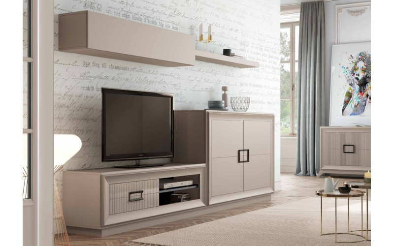 Mueble de salón contemporáneo con aparador y bajo TV ideal para ganar almacenaje y mantener la zona de televisión más organizada