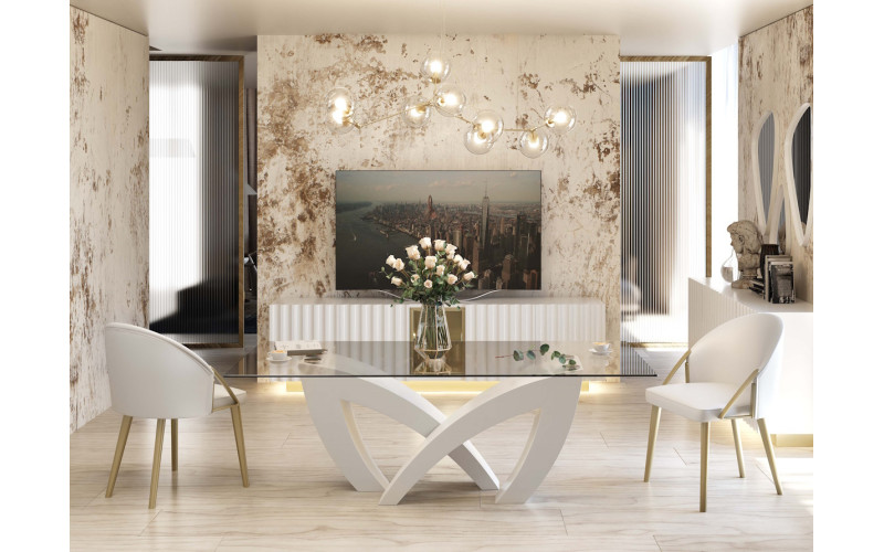 Mesa de comedor moderna tapa de cristal Marcio con diseño elegante y minimalista de Franco Furniture colección Orion
