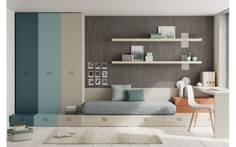 Dormitorio juvenil moderno cama individual de Lagrama 30
