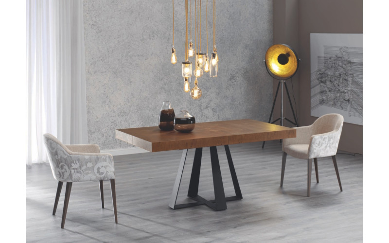 Mesa de comedor extensible y pata central metálica con diseño moderno modelo Cross de Indesan