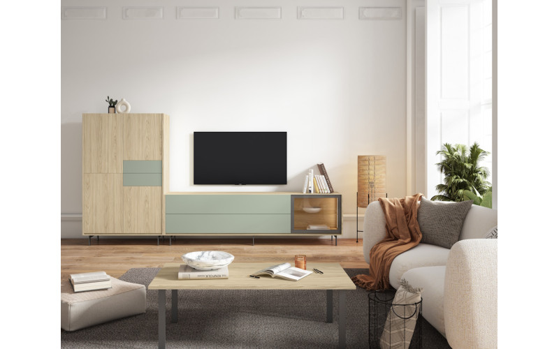 Mueble de salón moderno con mueble TV y aparador, ideal para combinar almacenaje, orden y un diseño actual en el salón
