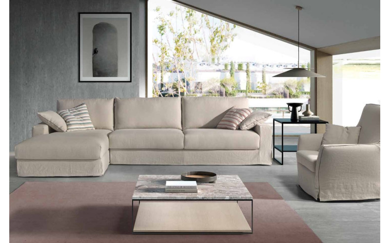 Sofá desenfundable con chaiselongue moderno modelo Montecarlo con asientos fijos de Eneas By Chirivella