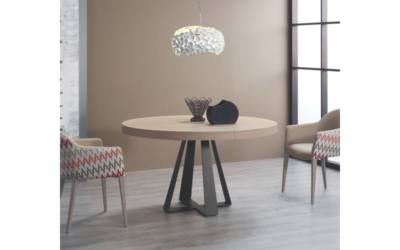 Mesa redonda extensible de comedor con diseño moderno modelo Aura de Indesan
