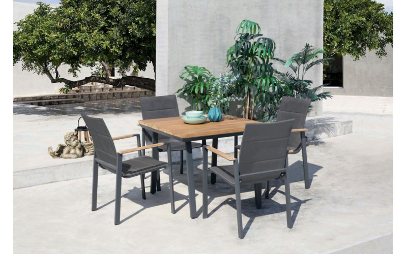 Conjunto de mesa modelo Lagos 253 y 4 sillas modelo Lagos 251 de terraza o jardín de Arkimueble