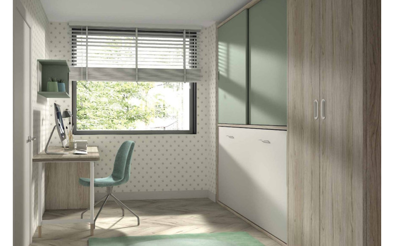 Cama abatible horizontal de 90 cm con armario y escritorio | Glicerio | Muebles Miguel