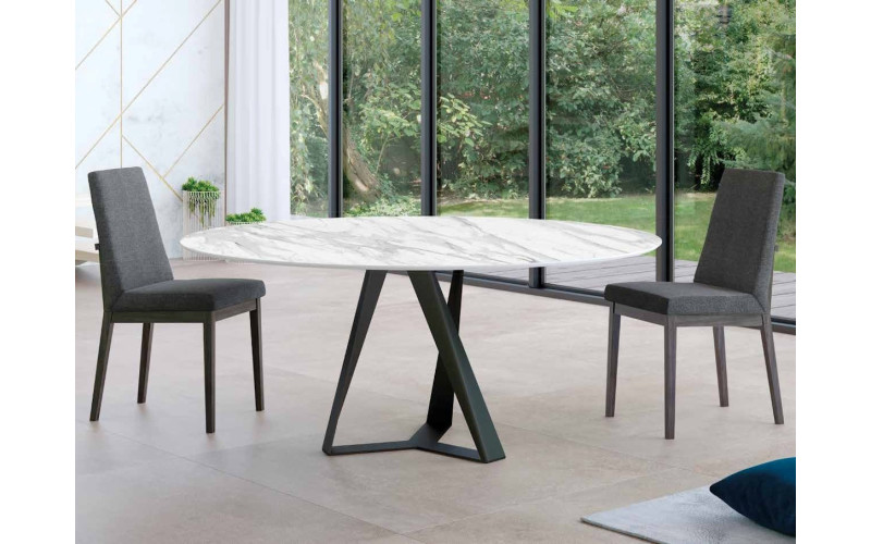 Mesa redonda de comedor moderna tapa de porcelánico Tryp con diseño minimalista Tadel Grup