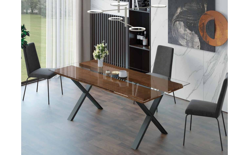 Mesa de comedor tapa de cristal moderna modelo Paula con diseño minimalista Tadel Grup