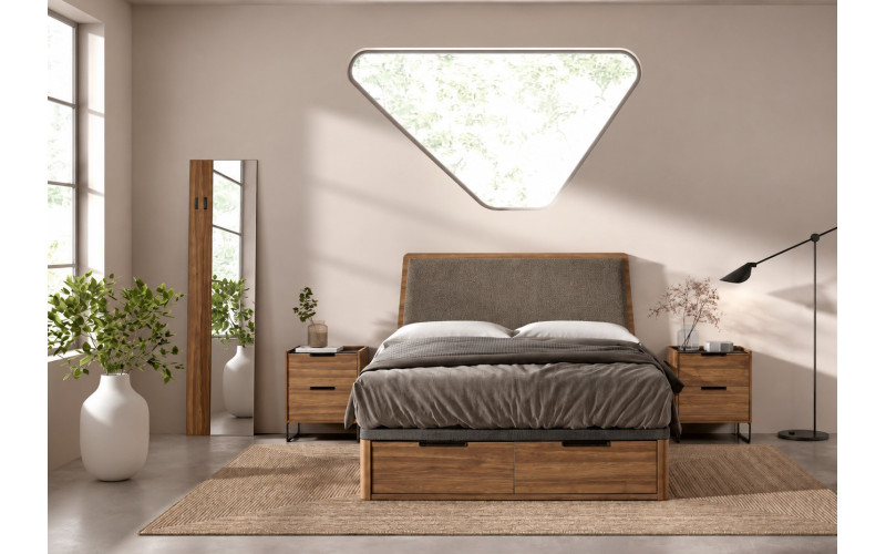 Canapé Comfort Drawer 3D de madera con cajones y arcón abatible para aprovechar mejor el espacio del dormitorio.