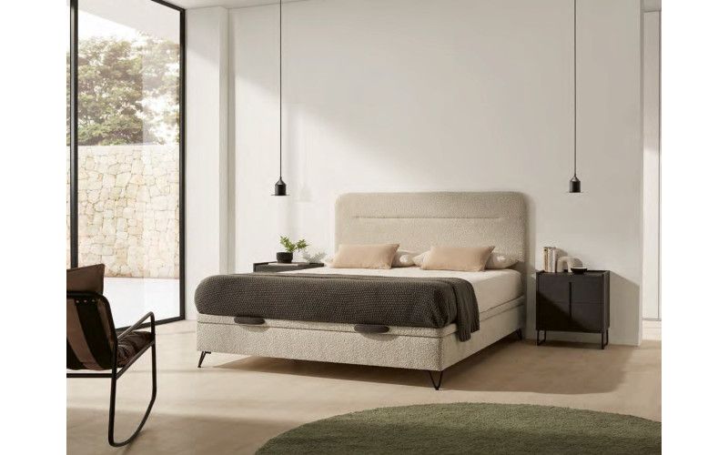 Canapé Secret CONT tapizado con patas metálicas o madera, amplio arcón con tapa a juego para combinar diseño y almacenamiento.