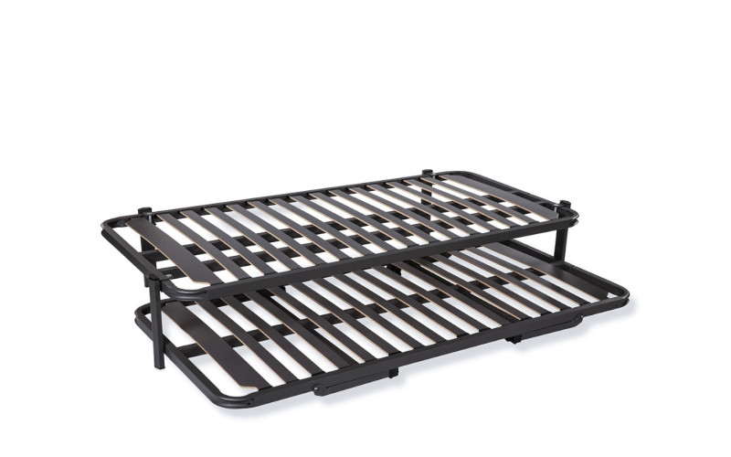 Somier canguro Deza con láminas estrechas de madera y barras de refuerzo, ideal para dormitorios juveniles o de invitados.