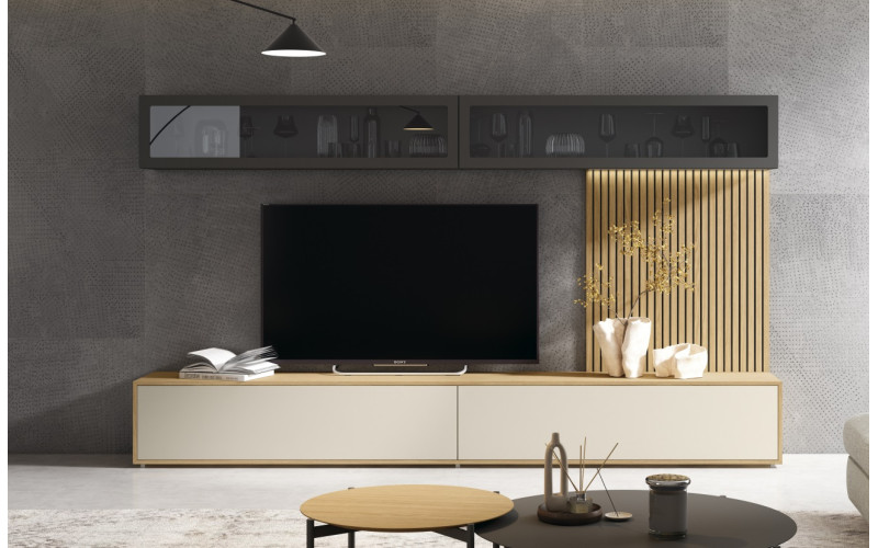 Mueble de comedor moderno con panel iluminado que ayuda a crear un ambiente agradable y acogedor dentro del salón